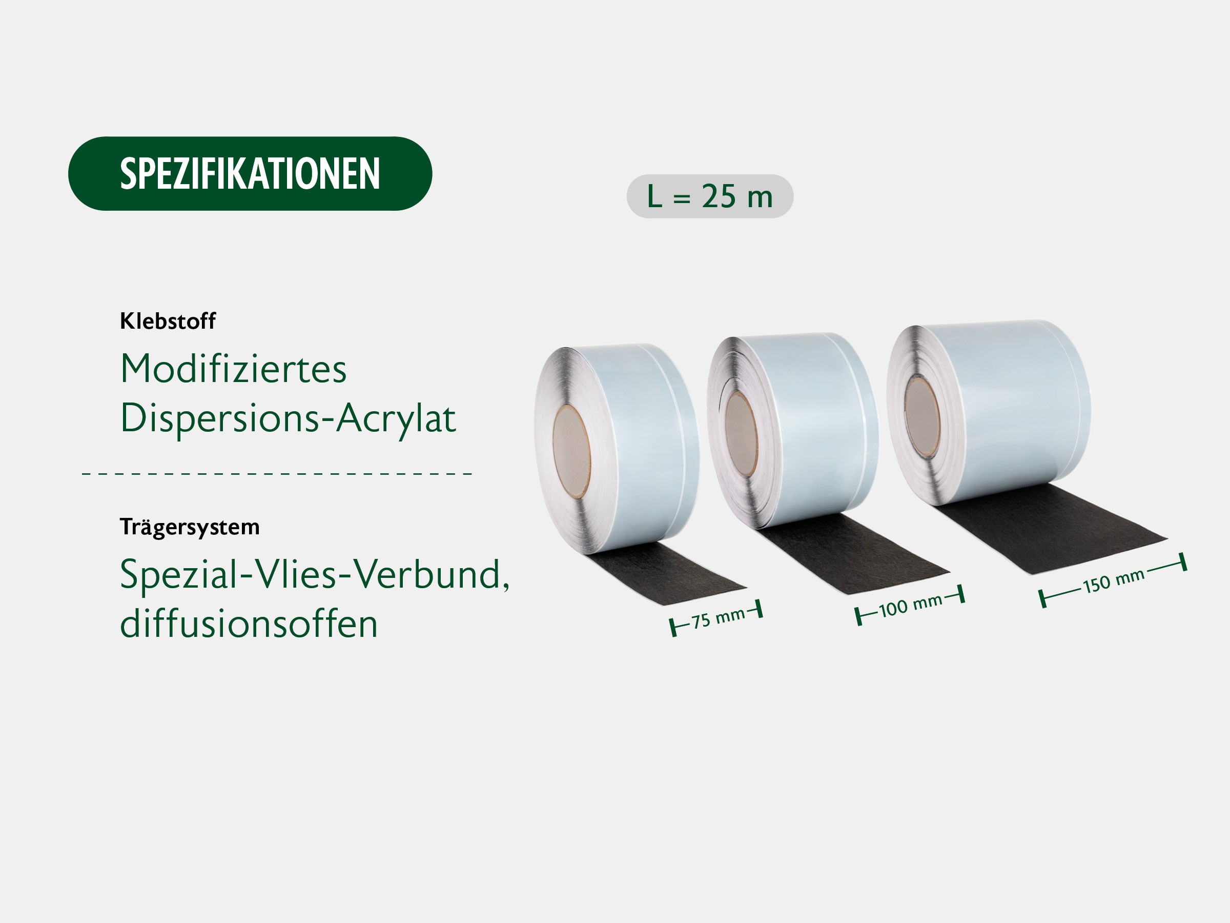 Spezifikationen Orcano Black; Klebstoff Modifiziertes Dispersions-Acrylat & Trägersystem Spezial-Vlies-Verbund